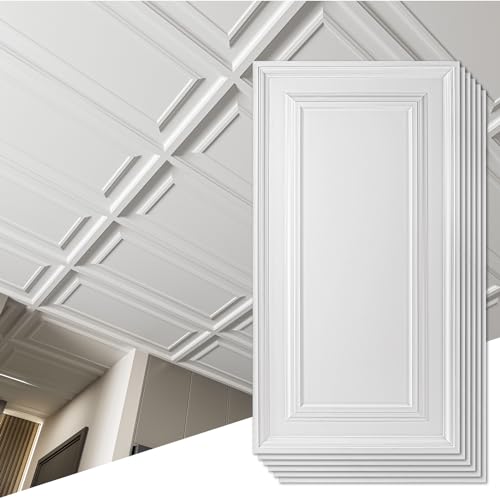 Art3d 3D Drop Ceiling Tiles - Smooth White, 24x48 Inch, 12-Pack
