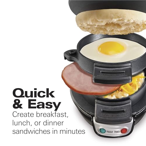 Black Single Breakfast Sandwich Maker with Egg Cooker Ring - Quick & Easy