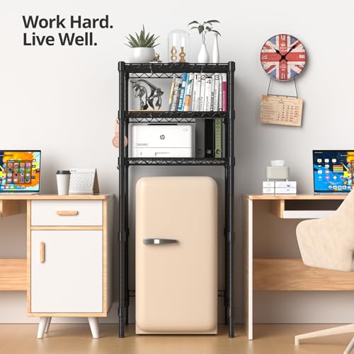 3-Tier Adjustable Mini Fridge Stand - Black Metal Kitchen & Storage Rack