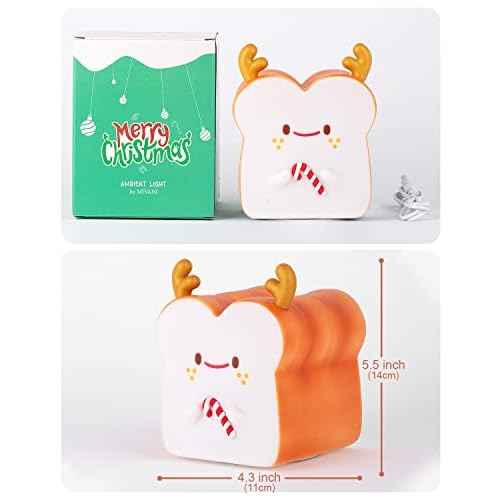 Cute Christmas Gifts for Women, Girl, Deer Toast Lamp Bread Night Light, Battery Powered USB Rechargeable, Touch Senser, 1 Hour Timer, Portable Silicone Kids Nightlight for Nursery