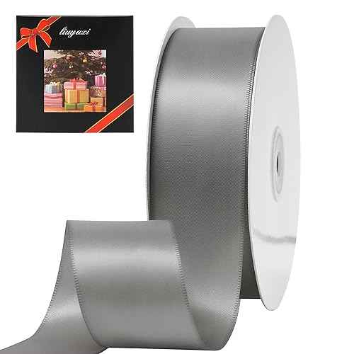 LIUYAXI Silver Stain Ribbon, 2" X Continuous 50 Yards, Double Faced Fabric Ribbon Use for Bows Bouquet,Christmas Gift Wrapping,Floral Arrangement