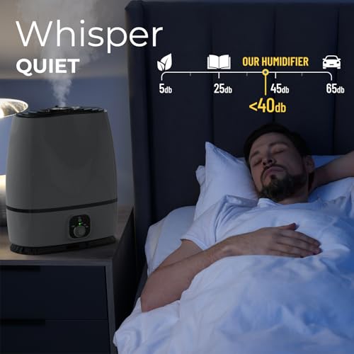 Everlasting Comfort White 6L Ultrasonic Bedroom Humidifier, Quiet 28dB Cool Mist