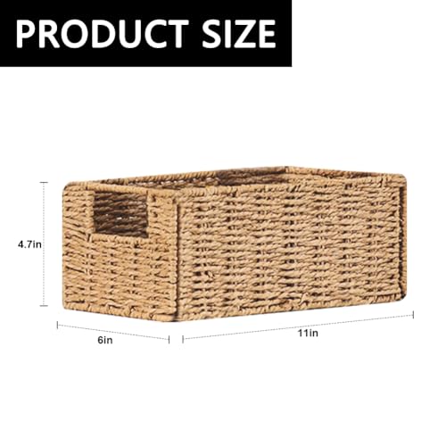 Beige Small Wicker Storage Baskets with Handles - Set of 6