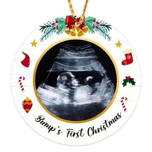 2025 Bump's First Christmas Ornament Sonogram Picture Frame Christmas Ornament Baby Gifts Ultrasound Photo Frame Ornament Pregnancy Announcement Keepsake for Expecting Parents Grandparents