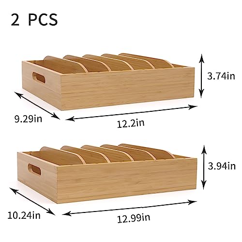 Bamboo Food Container Organizer with Adjustable Dividers - 2 Pack