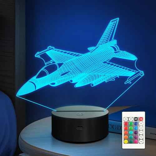 Warplane Night Lights,Kids Airplane 3D Night Light Bedside Lamp Fighter Toy Light 7 Colors Changing with Remote Control Best Christmas Gifts and Birthday Gifts for Boys Girls Kids Baby