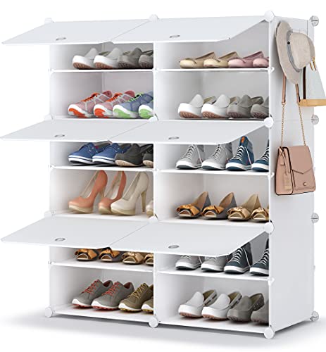 White 24-Pair Modular Shoe Rack Organizer - 6 Tier Closet Storage