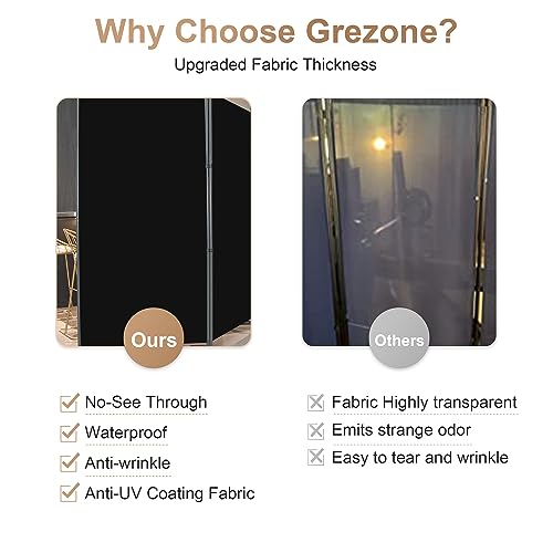 Grezone Black 4-Panel Folding Room Divider - 6 ft Privacy Screen for Home & Office