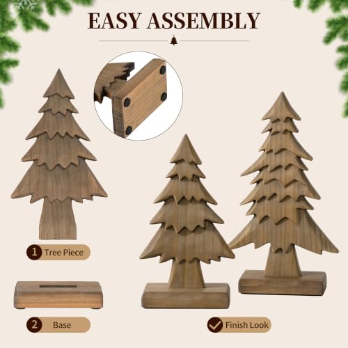 Hanobe Brown 3pc Rustic Wood Christmas Trees Set for Tabletop - Small 10.24", Medium 12.6", Large 15"