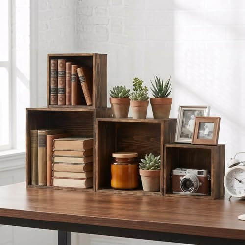 OINETRK Brown 8-Piece Multi-Size Wooden Buffet Risers Set for Catering & Events