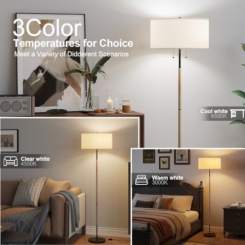 Karjoefar 2-Light Mid Century Floor Lamp with Bronze & White Finish, 3 Color Temp