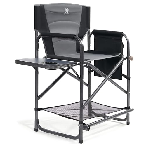 Ever Advanced 23.2-Inch Grey Medium Tall Director's Chair with Side Table & Cup Holder