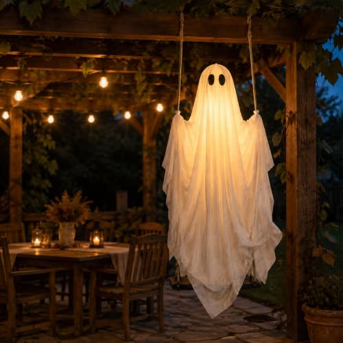 5 FT Lighted Halloween Ghost Swing Decoration with Remote & Timer