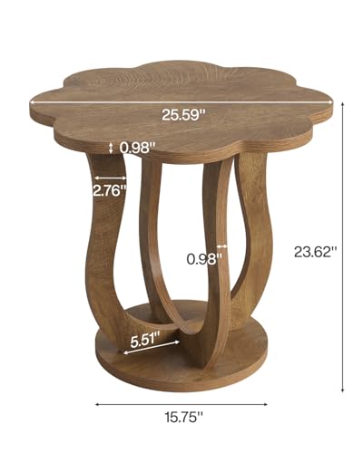 LITTLE TREE Rustic Brown Flower-Shaped Side Table - Modern Farmhouse Nightstand with Artistic S-Shaped Legs