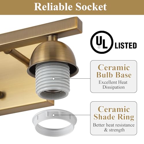 Brass 2-Light Milk Glass Vanity Lights for Bathroom - Over Mirror Wall Fixture