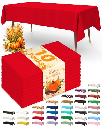 Pureegg Red 54 x 108 Inch Disposable Tablecloths - 10 Pack, Rectangle, Leakproof & Sturdy