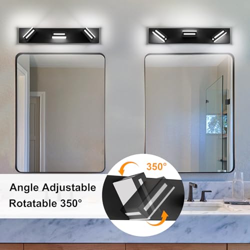 LED Bathroom Vanity Light Fixtures - 24-inch 3-Light Matte Black, Rotatable