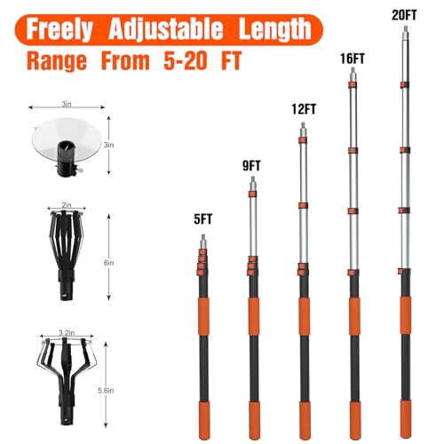 20FT Reach Light Bulb Changer for High Ceilings with Telescoping Pole & Attachments