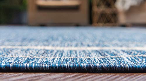 Unique Loom Outdoor Border Area Rug 7'1" x 10' Rectangle Blue Ivory - Patio & Garden Decor