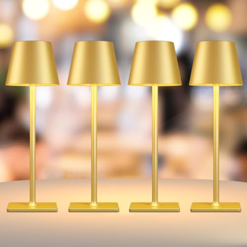 Gold Rechargeable LED Cordless Table Lamps Set of 4 with 6000mAh Battery Waterproof