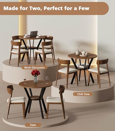 Walnut 31.5 Inch Round Dining Table for 2-4 with Storage - Small Kitchen Table