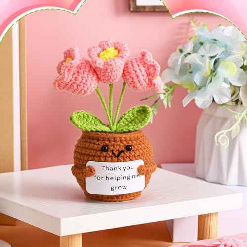 Christmas Teacher Appreciation Gifts Thank You for Helping Me Grow Positive Handmade Crochet Flower Doll with Appreciation Card for Xmas Teacher Birthday Office(Bell Orchid)