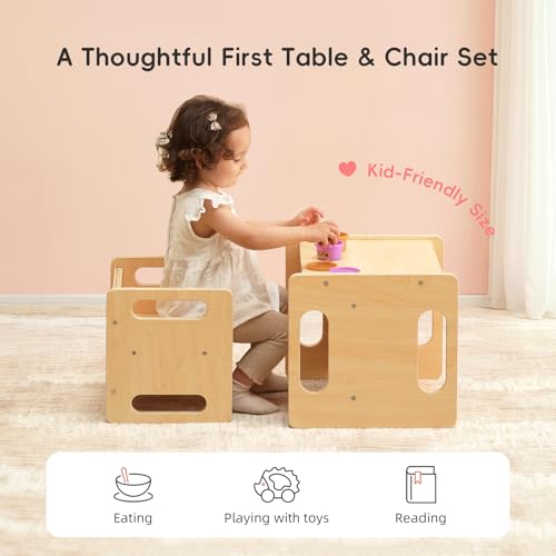 Montessori Wooden Toddler Table and Chair Set - Multipurpose Kids Activity Furniture