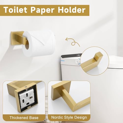 TNOMS 10-Piece Brushed Gold Bathroom Hardware Set - Wall Mount, SUS304 Stainless Steel, 23.6 Inch