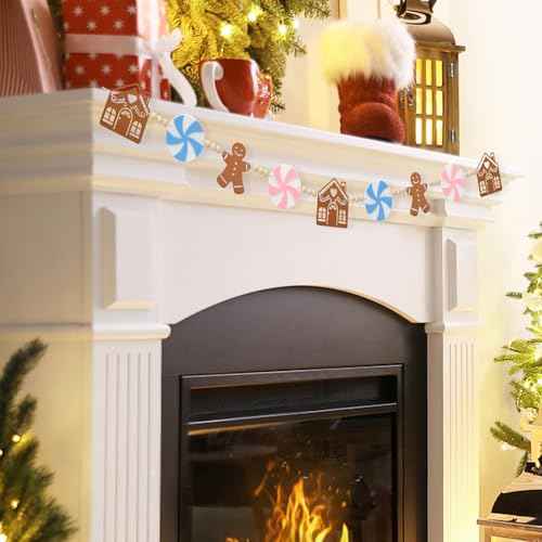 Pink Gingerbread Christmas Decorations- Pastel Candyland Christmas Decorations Candy Garland with Felt Gingerbread House - Winter Party Decor Indoor