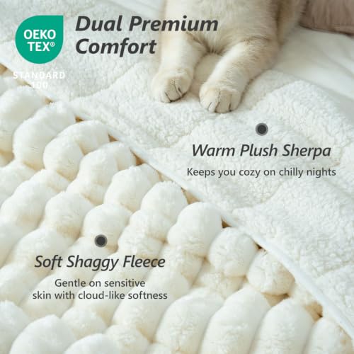 Weighted Blanket for Adults Cream White 60 x 80 Inches 15 lbs - Luxurious Cozy Comfort