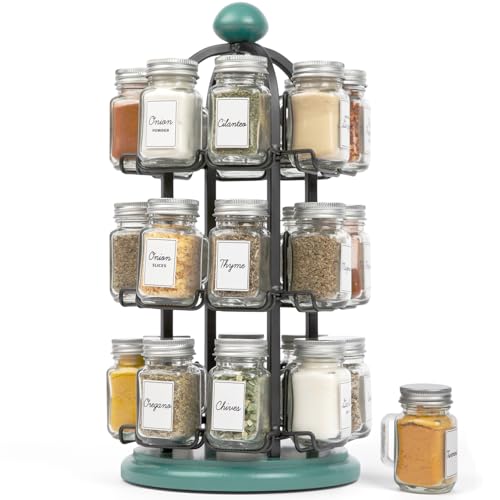Revolving Spice Rack with 24 Glass Jars & Free 5-Year Refill Program