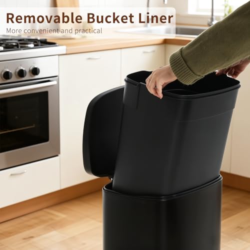 PayLessHere 13 Gallon Black Stainless Steel Trash Can with Lid & Removable Inner Bucket