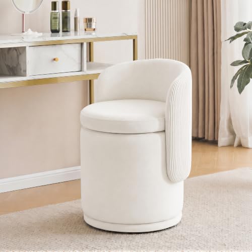 MALOL Beige 360° Swivel Velvet Vanity Chair with Hidden Storage - Set of 1
