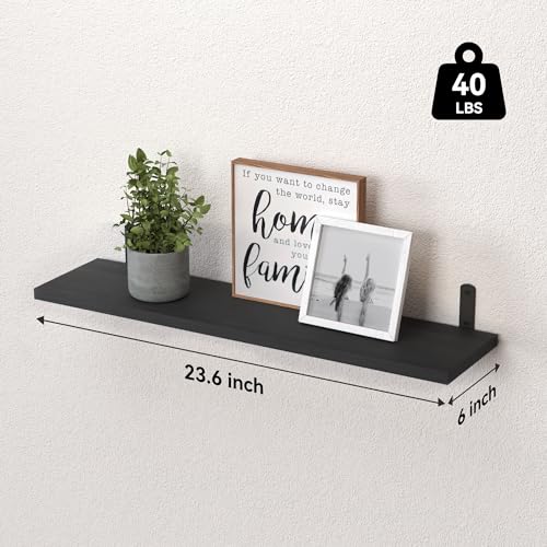 24 Inch Floating Wall Shelves Set of 6 - Black Rustic Wall Storage