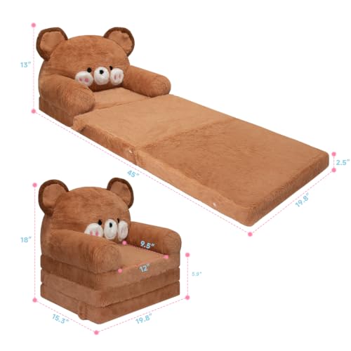 MONKISS Kids Couch Brown Bear 2-in-1 Toddler Sofa & Floor Chair