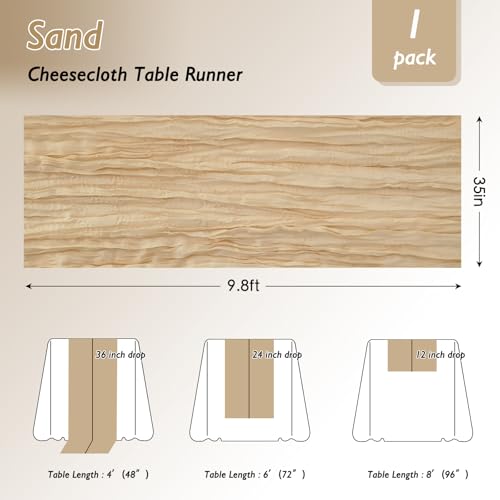 Fixwal Sand Cheesecloth Table Runner 8 Pack 120 Inch Boho Wedding Decor