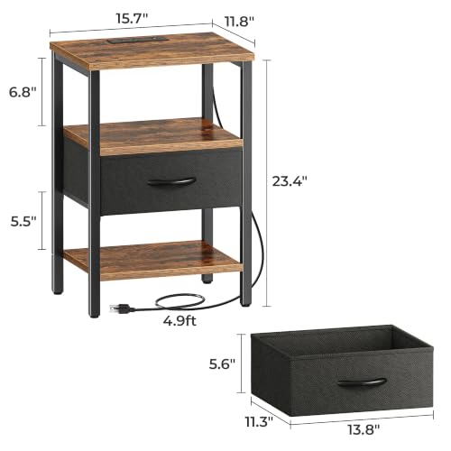 SUPERJARE Nightstand with Charging Station, USB-C Port, Bedside Table
