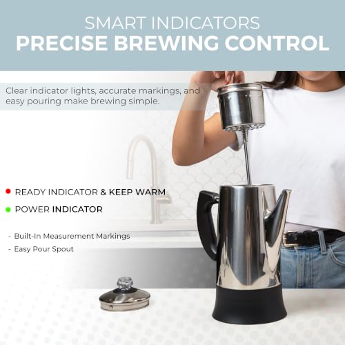 Alpha Living 12-Cup Electric Coffee Percolator Stainless Steel - Easy Brew