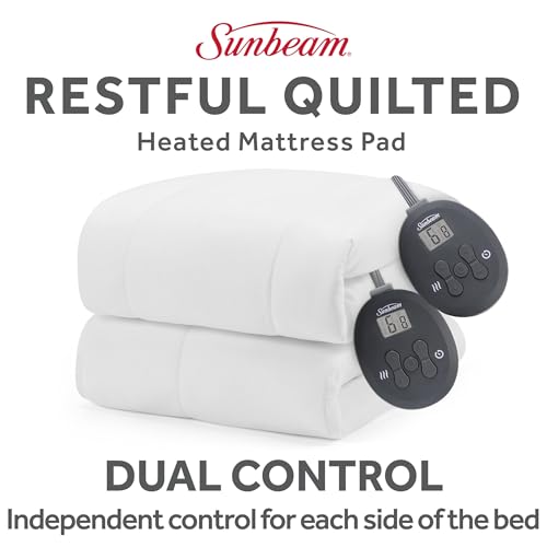 King Size Electric Heated Mattress Pad - Sunbeam Quilted 12 Heat Settings
