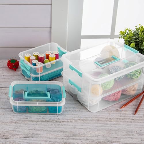 Sterilite Stack & Carry 3-Layer Handle Storage Bins 6 Pack, Small Clear Latch Boxes