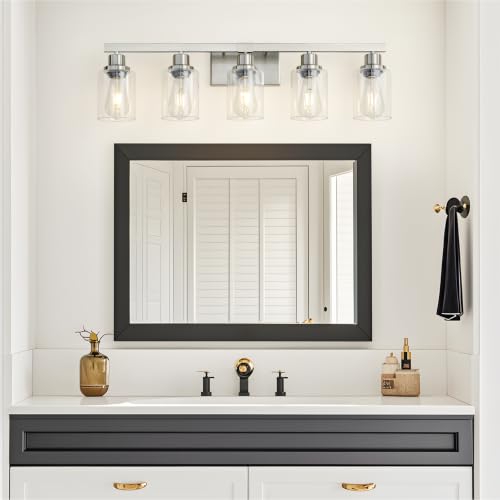 Nickel Bathroom Vanity Light 5-Light Modern Wall Sconce with Clear Glass Shades — Ideal for Mirror, Bedroom, Living Room - Variation of Nickel / 5-Light
