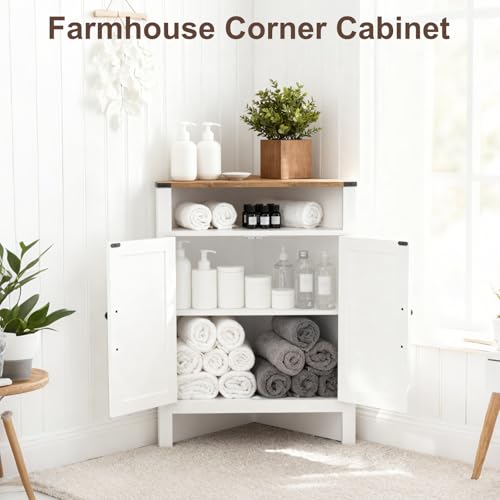 M METERXITY Bathroom Corner Cabinet with Barn Doors - Adjustable Shelf - Rustic Farmhouse Style - Compact Storage