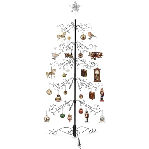 Black Ornament Display Tree Stand 6.5 Ft for Christmas Decorations with 174 Hooks