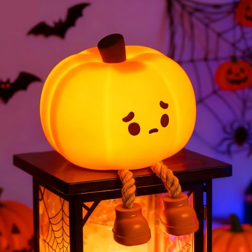 Luditek Pumpkin Night Light, Cute LED Lamp, Silicone Dimmable Nursery Nightlight for Kids, Silicone Rechargeable Bedside Touch Lamp, Funny Office Desk Halloween Decor for Woman and Kids
