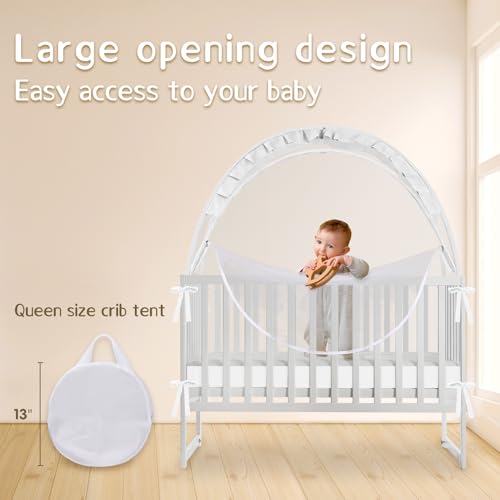 Large Mesh Baby Crib Tent - Climbing & Fall Prevention with Two-Way Zipper - White