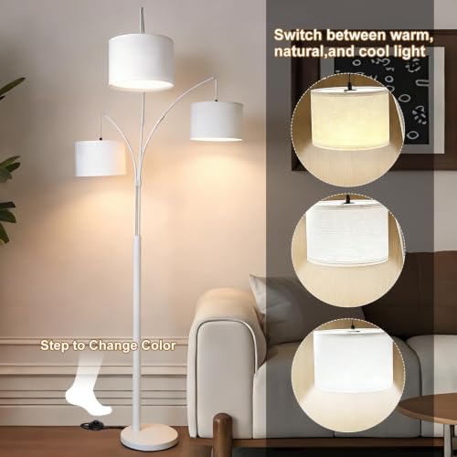White Dimmable Arc Floor Lamp with Remote Control - Tall LED Standing Light
