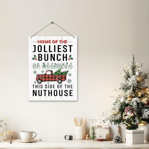 Christmas Wooden Hanging Sign - Festive Holiday Decor Wall Plaque, 15x11.4 Inches