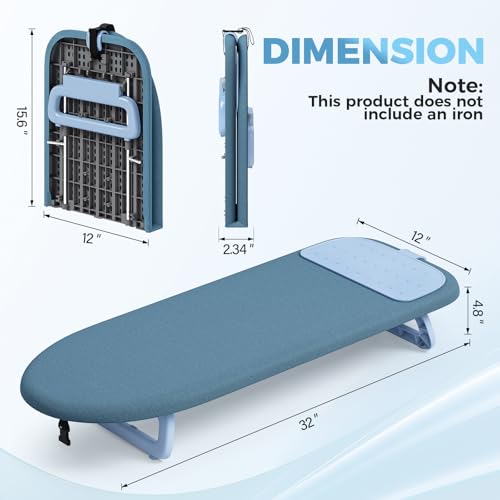 Blue Small Compact Ironing Board with Iron Mat - Space-Saving Tabletop Design