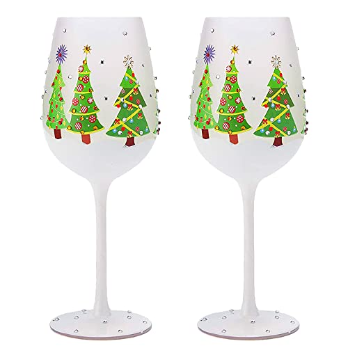 Stemmed Christmas Tree Wine Glasses Set of 2 - 17.5oz Holiday Gift