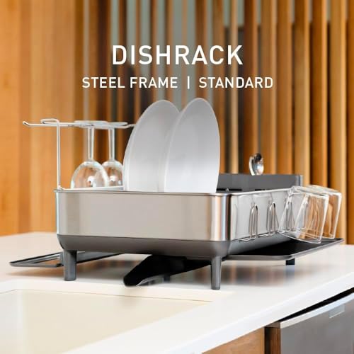 Gray Full-Size Dish Drying Rack with Swivel Spout & Wine Glass Holder